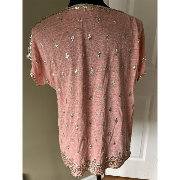 Calypso Saint Barth Linen knit Embroidered Stud Short Sleeve Top coral Size XS - Picture 6 of 15